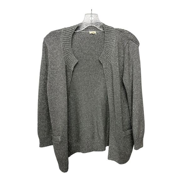 J Crew Oralie Sweater Women Small Silver Metallic V-Neck Cardigan Varsity Knit - Picture 1 of 8